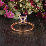 1.2ct Emerald Cut Purple Amethyst Solitaire with Accents Ring 14k Rose Gold Over