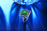 3Ct Radiant Cut Green Emerald Hollow Halo Engagement Ring 14K White Gold Finish