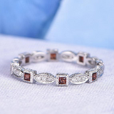 1ct Princess Cut Red Garnet Wedding Band Full Eternity 14k White Gold Finish