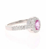 2ct Oval Cut Pink Sapphire Engagement Ring Round Accent Halo 14k White Gold Over