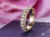 3ct Round Cut Diamond Wedding Band Three Row Petite Eternity 14k Rose Gold Over