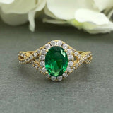 2ct Oval Cut Green Emerald Halo Infinity Engagement Ring 14k Yellow Gold Finish