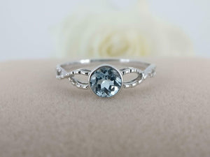 1ct Round Blue Aquamarine Engagement Ring Bezel Set Solitaire 14k WhiteGold Over