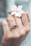 1ct Round Cut Blue Sapphire Engagement Ring Floral Petal Leaf 14k WhiteGold Over