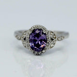 2.2ct Oval Cut Purple Amethyst Diamond Floral Halo Ring 14k White Gold Finish