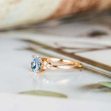 1.2ct Oval Cut Blue Aquamarine Minimalist Slim Engagement Ring 14k RoseGold Over