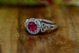 2.3ct Round Cut Pink Ruby Engagement Ring Halo Celtic Trinity 14k WhiteGold Over