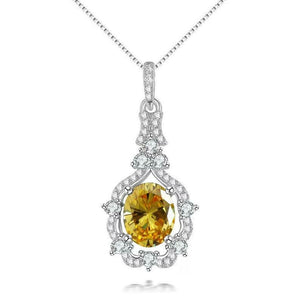 2ct Yellow Sapphire Pendant Oval Vintage Inspired 14k White Gold Finish NO CHAIN