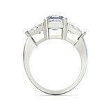 5Ct Emerald Cut Diamond Trillion Accents Three Stone Ring 14K White Gold Finish