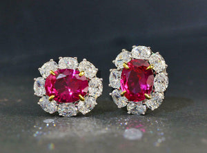 2.6ct Stud Earrings Oval Cut Pink Ruby Halo Cocktail Design 14k WhiteGold Finish