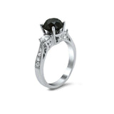 2Ct Round Cut Black Diamond Milgrain Accent Engagement Ring 14K White Gold Over