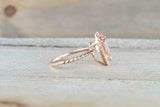 1.6ct Pear Cut Peach Morganite Diamond Halo Rope Band Ring 14k Rose Gold Finish