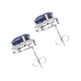 2.2Ct Oval Cut Blue Sapphire Diamond Halo Solitaire Earrings 14K White Gold Over