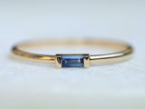 0.4ct Engagement Ring Baguette Cut Blue Sapphire Minimalist 14k Yellow Gold Over