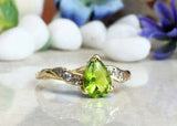 1ct Engagement Ring Pear Cut Green Peridot Accents Solitaire 14k YellowGold Over