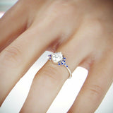 3Ct Cushion Cut Diamond Engagement Ring 14K White Gold Over Blue Sapphire Accent