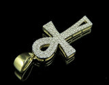 1.5ct Round Cut Diamond Ankh Cross Shape Pendant 14k Yellow Gold Finish NO CHAIN