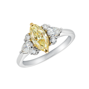 3Ct Marquise Cut Yellow Sapphire Ring 14K White Gold Over Pear Diamond Accents