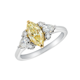 3Ct Marquise Cut Yellow Sapphire Ring 14K White Gold Over Pear Diamond Accents