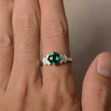 2ct Cushion Cut Green Emerald Proposal Engagement Ring 18k White Gold Finish