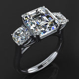 4ct Asscher Cut Diamond Engagement Ring 14k WhiteGold Over Round Accents Trilogy