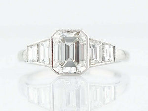 1.7ct Emerald Cut Diamond Solitaire Ring 14k White Gold Finish Trapezoid Accents