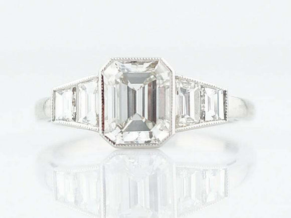 1.7ct Emerald Cut Diamond Solitaire Ring 14k White Gold Finish Trapezoid Accents