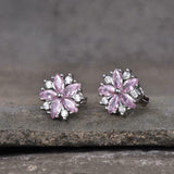 2ct Stud Earrings Marquise Cut Pink Sapphire Floral Cluster 14k WhiteGold Finish