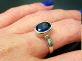 2ct Engagement Ring Oval Cut Blue Sapphire Bezel Set 14k White Gold Finish