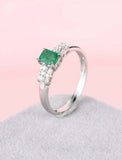 2ct Green Emerald Cut Engagement Ring Solitaire with Accents 14k White Gold Over