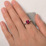 1.5ct Cushion Cut  Ruby Solitaire with Round Accents Ring 14k White Gold Finish