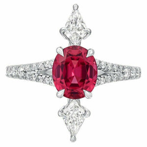 2ct Oval Cut Pink Ruby Engagement Ring Split Shank Stylish 14k White Gold Finish