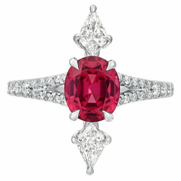 2ct Oval Cut Pink Ruby Engagement Ring Split Shank Stylish 14k White Gold Finish