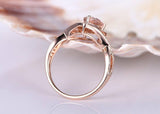 1.4ct Pear Cut Peach Morganite Split Shank Engagement Ring 14k Rose Gold Finish