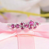 1.5ct Round Cut Pink Ruby Engagement Ring Promise Cluster 14k White Gold Finish