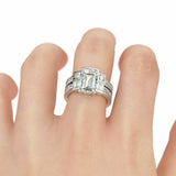 4Ct Emerald Cut Diamond Elegant Bridal Set Engagement Ring 14K White Gold Finish