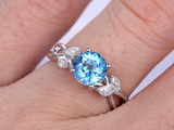 1.5ct Round Blue Topaz Engagement Ring Leaf Vine Split Shank 14k White Gold Over