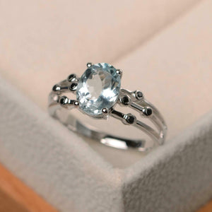 2ct Oval Cut Blue Aquamarine Solitaire Split Band Accent Ring 14k WhiteGold Over