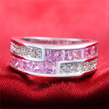 3Ct Princess Cut Pink Sapphire Diamond Wide Wedding Ring 14K White Gold Finish