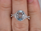 2.5ct Oval Cut Blue Aquamarine Halo Diamond Accents Ring 14k White Gold Finish