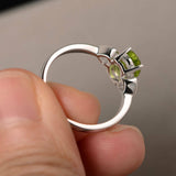 1ct Oval Cut Green Peridot Promise Solitaire Engagement Ring 14k White Gold Over