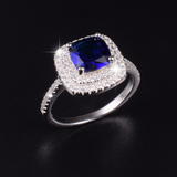 2ct Cushion Cut Blue Sapphire Double Halo Engagement Ring 14k White Gold Finish