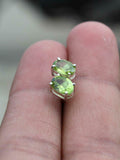 1ct Stud Earrings Oval Cut Green Peridot Solitaire Design 14k White Gold Finish