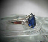 2ct Pear Cut Blue Sapphire Diamond Trilogy Engagement Ring 14k White Gold Finish