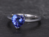 1ct Heart Cut Blue Sapphire Engagement Ring Solitaire 14k White Gold Finish