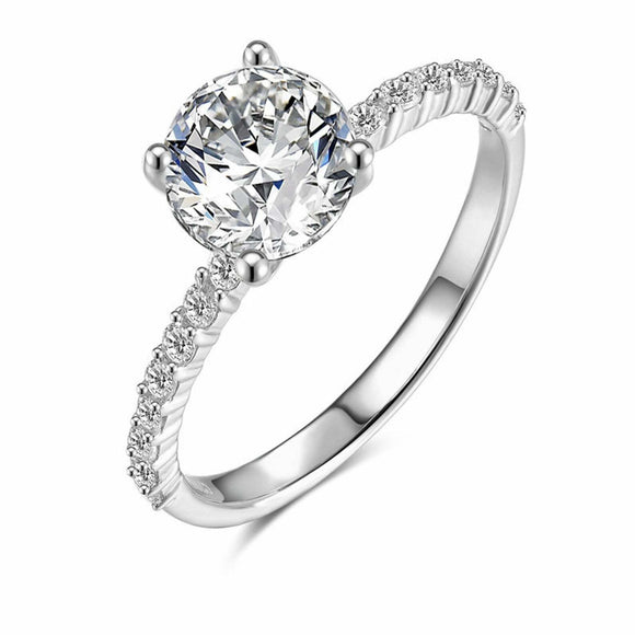 1.5ct Round Diamond Engagement Ring Solitaire with Accents 14k White Gold Finish