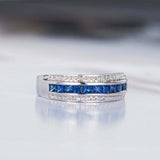 2.5ct Princess Cut Blue Sapphire Wedding Band Half Eternity 14k White Gold Over