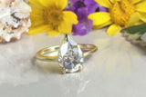 2ct Engagement Ring Pear Cut Diamond Solitaire Minimalist 14k Yellow Gold Finish