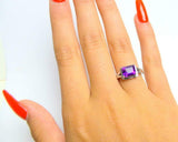 2ct Engagement Ring Emerald Cut Purple Amethyst Split Band 14k White Gold Finish