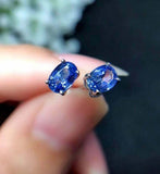 1.5ct Stud Earrings Oval Cut Blue Tanzanite Solitaire Design 14k White Gold Over